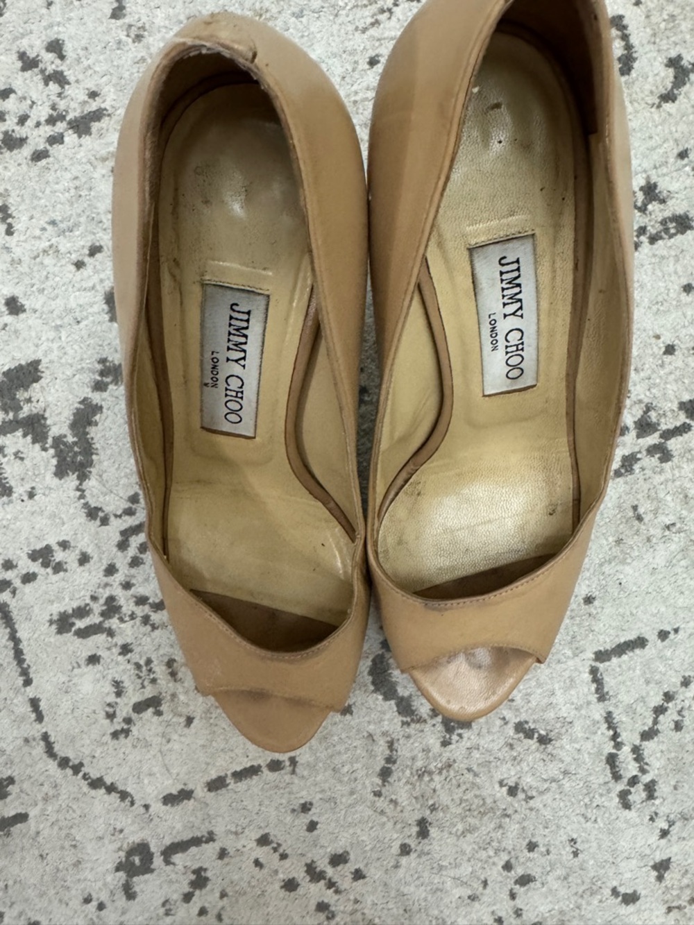 Jimmy Choo Beige Peep-Toe Leather Pumps - Picture 3 of 8